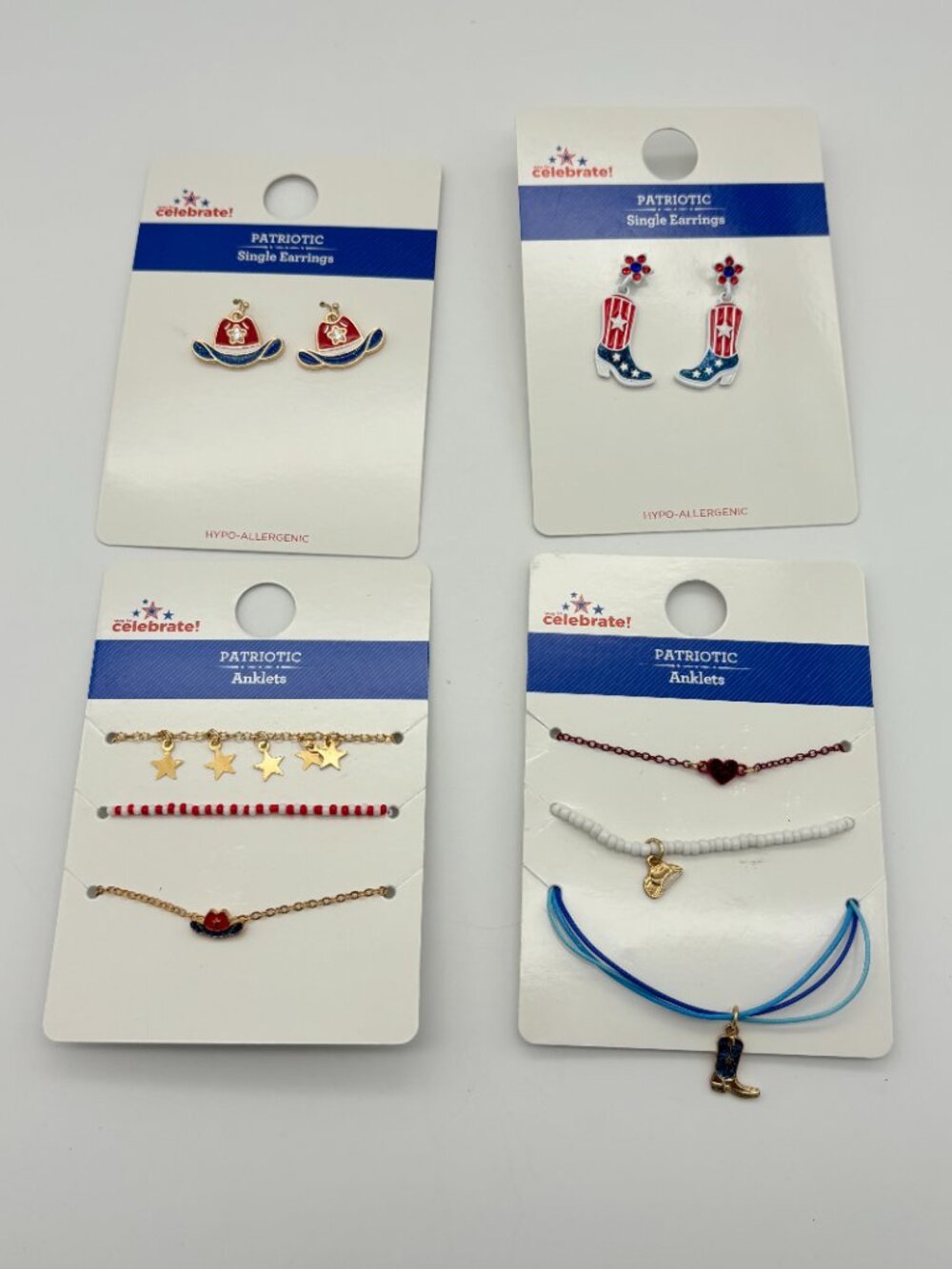 Way to Celebrate Red White Blue American Patriotic USA 4th July Earrings Anklets